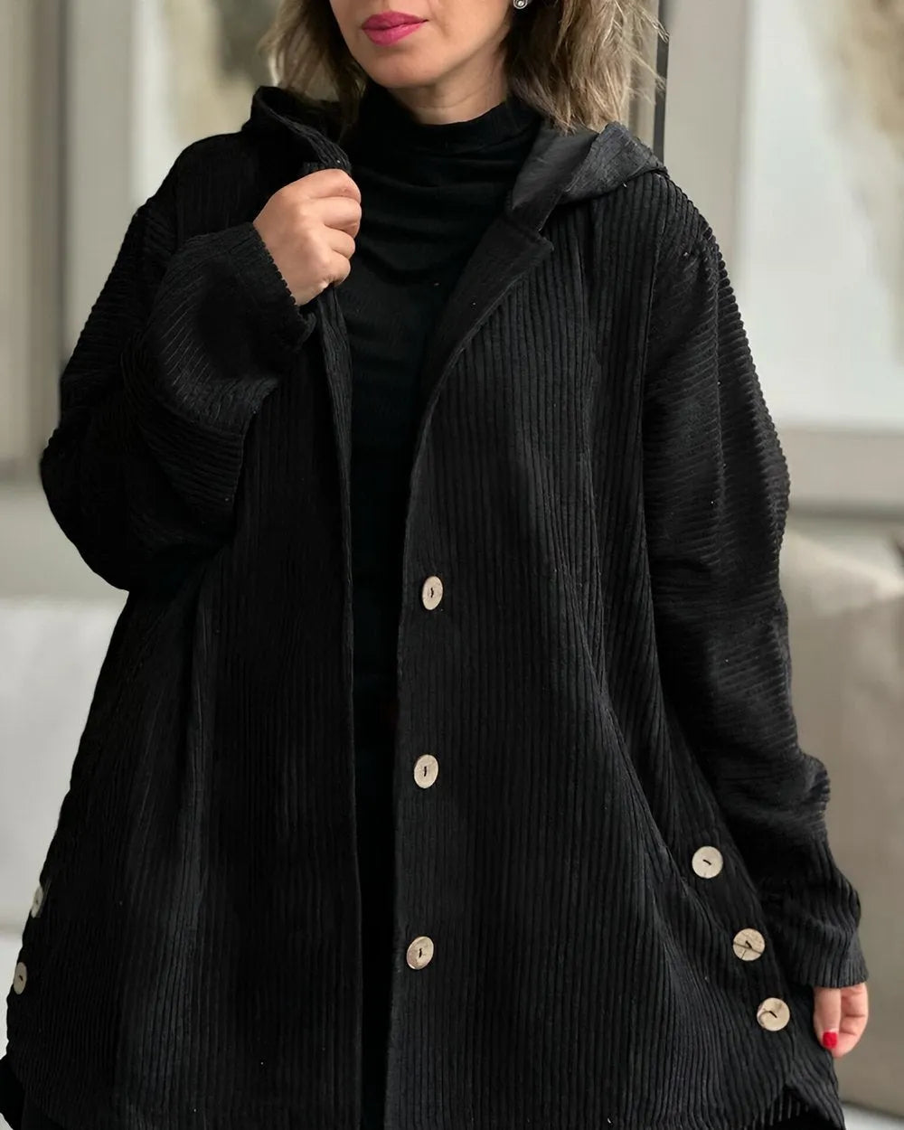 Corduroy casual jack met capuchon voor vrouwen